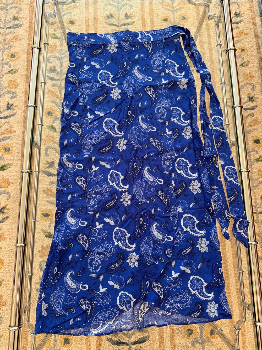 Deep Blue Paisley Wrap Skirt with Floral Accents